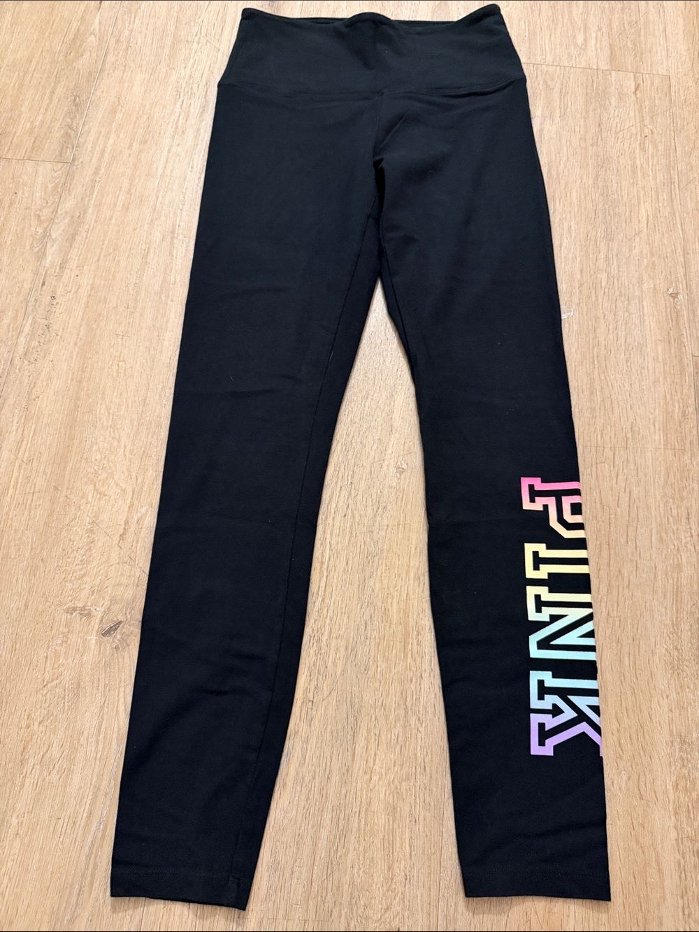 PINK Victoria's Secret Black Leggings with Rainbow PINK Side Logo